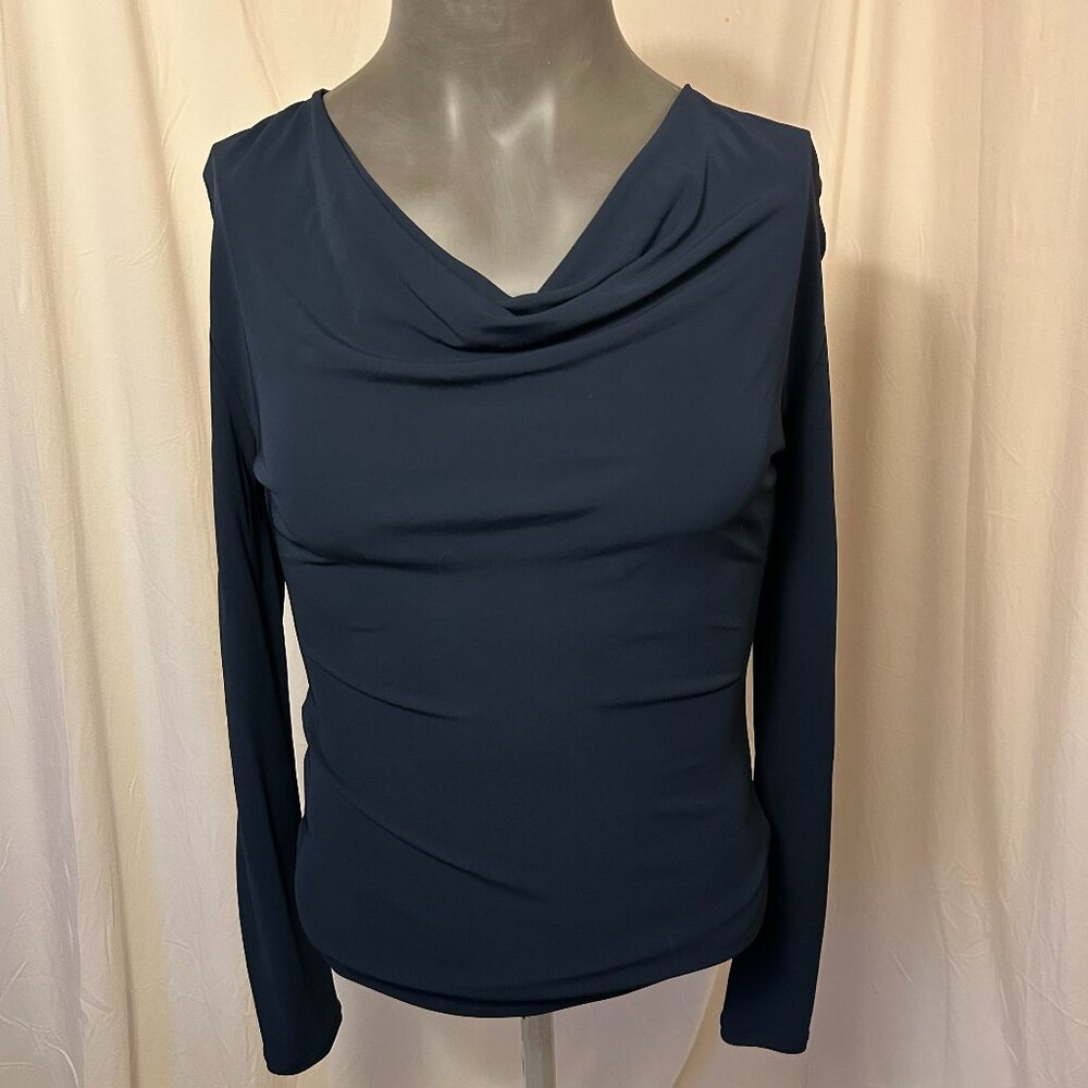 Navy Blue Hugo Boss Eseyana Cowl Neck Long Sleeve Stretch Crepe (Size M)